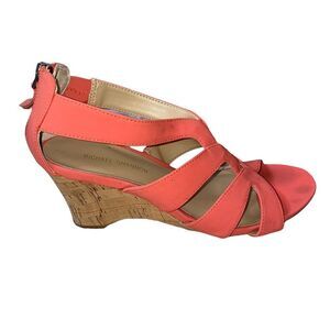 Michael Shannon tangerine wedge cork strappy sandals SZ 6.5
